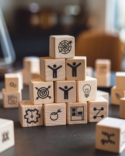 wooden-cube-blocks-with-target-teamwork-cooperation-new-idea-symbols